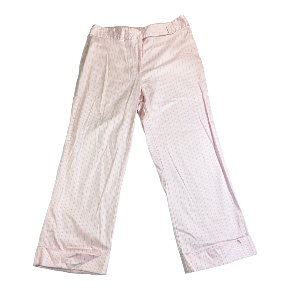 Studio by Bill Blass vintage pink white striped roll hem casual cotton pants 12